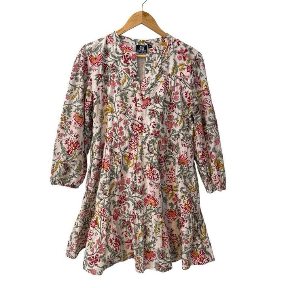 Madison Mathews Women’s  Mini Dress Large Cotton Modern Blues Cotagecore